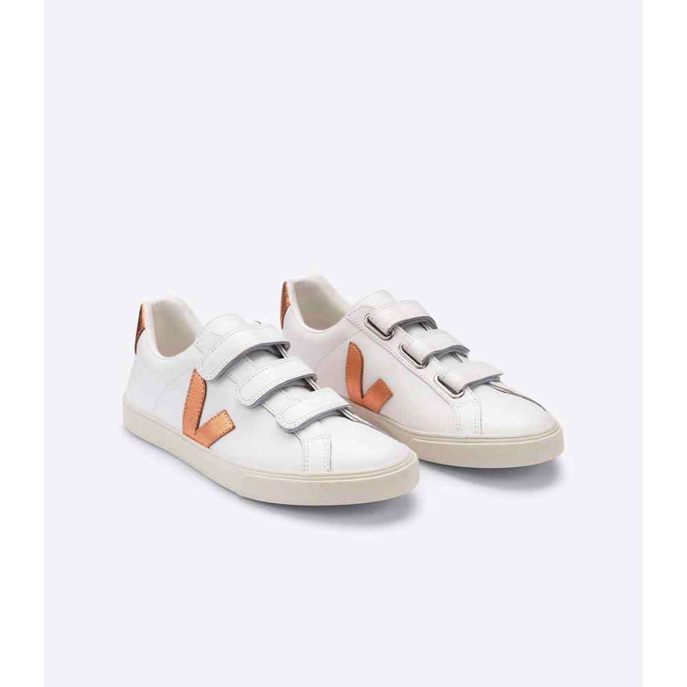 Αθλητικά Παπούτσια γυναικεια Veja 3-LOCK LEATHER White/Orange | GR 604UZG